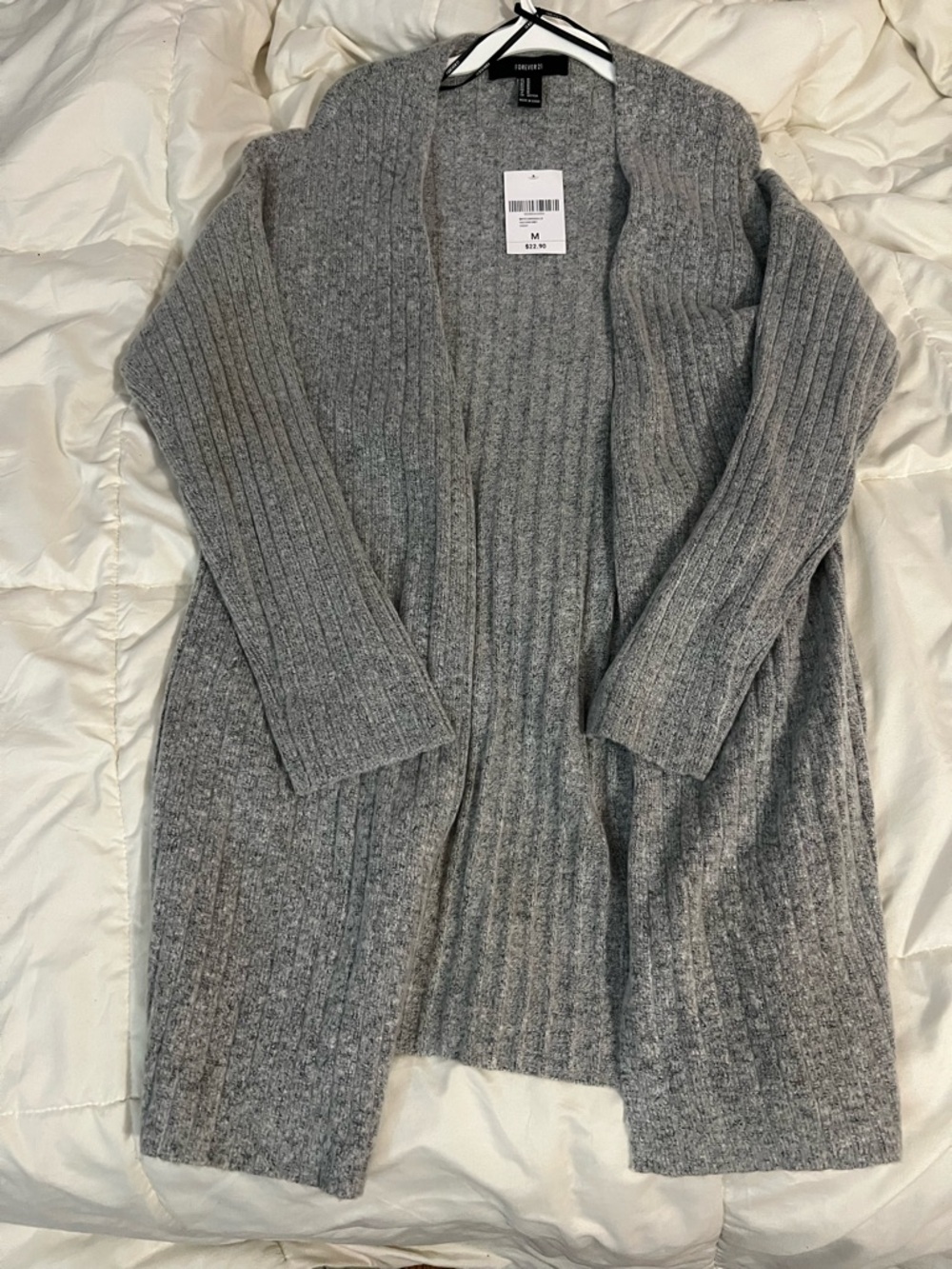 Forever 21 Open-Front Ribbed Cardigan Sweater - Gray